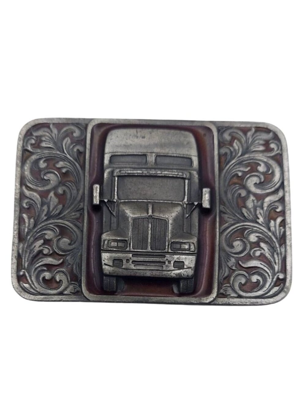 Kenworth Semi Truck Belt Buckle Silvertone Red Enamel Tonkin Bergamot W-420 1992